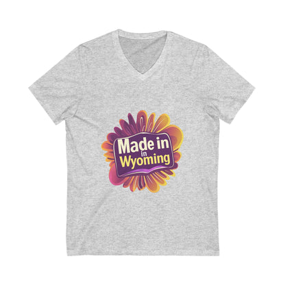 Made in Wyoming V-Neck T-Shirt | State Pride Sunset Design | Unisex Local Love Tee