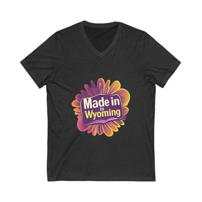 Made in Wyoming V-Neck T-Shirt | State Pride Sunset Design | Unisex Local Love Tee