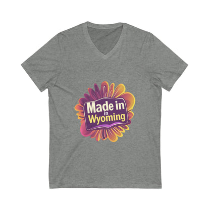 Made in Wyoming V-Neck T-Shirt | State Pride Sunset Design | Unisex Local Love Tee