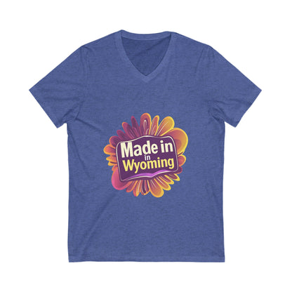 Made in Wyoming V-Neck T-Shirt | State Pride Sunset Design | Unisex Local Love Tee
