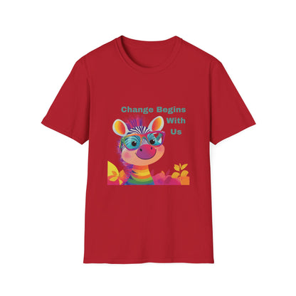 Cute Activist Giraffe T-Shirt | Change Begins With Us | Kawaii Empowerment Tee