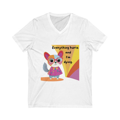 Kawaii Cat Chronic Pain V-Neck | Cute Dark Humor Disability Tee