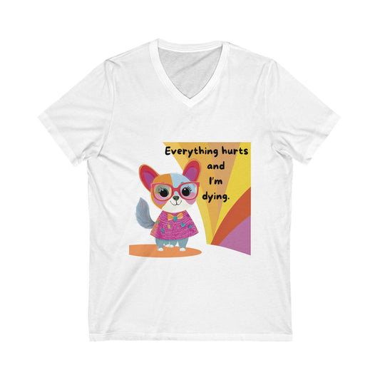 Kawaii Cat Chronic Pain V-Neck | Cute Dark Humor Disability Tee