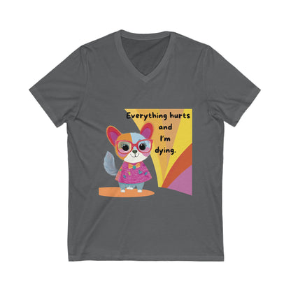 Kawaii Cat Chronic Pain V-Neck | Cute Dark Humor Disability Tee