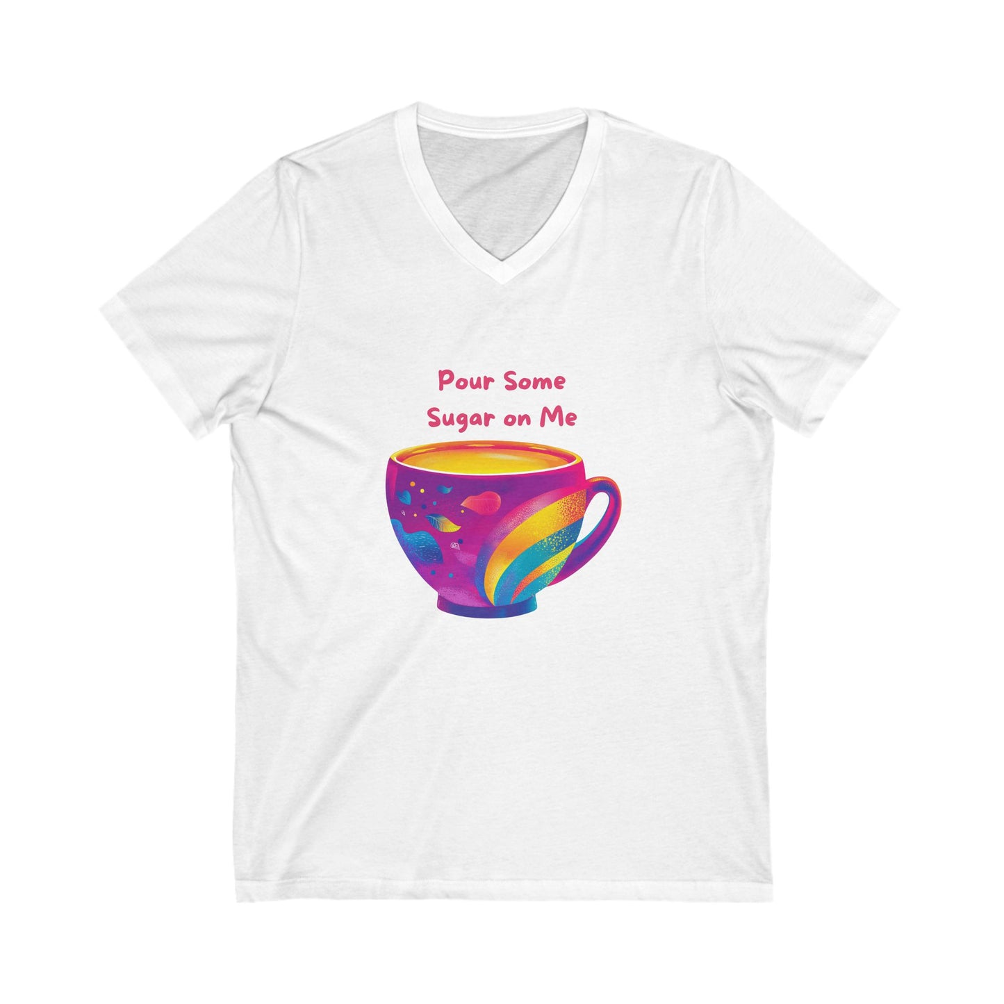 Rainbow Coffee Cup V-Neck T-Shirt | LGBTQ+ Pride Kawaii Design | Unisex Coffee Lover Tee