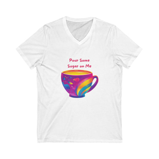 Rainbow Coffee Cup V-Neck T-Shirt | LGBTQ+ Pride Kawaii Design | Unisex Coffee Lover Tee