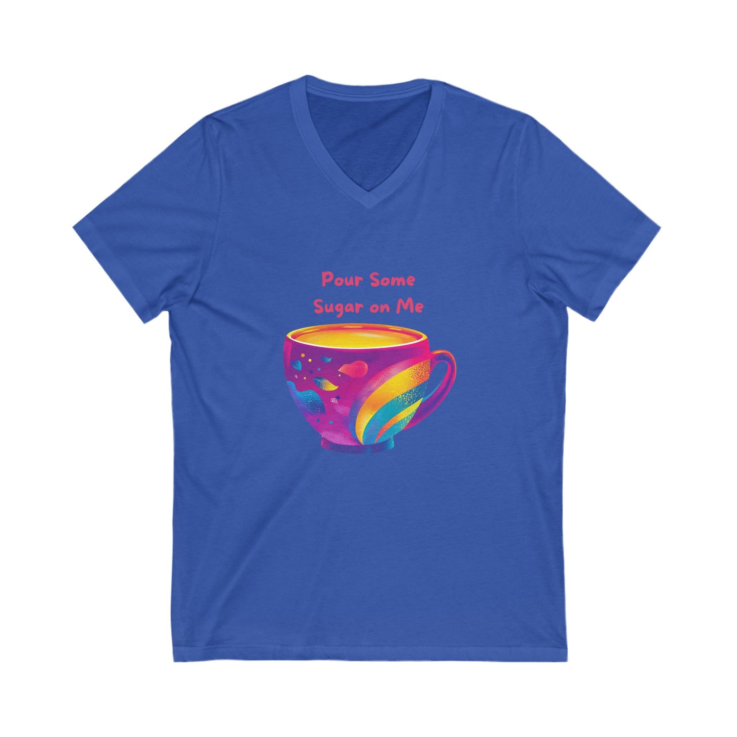 Rainbow Coffee Cup V-Neck T-Shirt | LGBTQ+ Pride Kawaii Design | Unisex Coffee Lover Tee