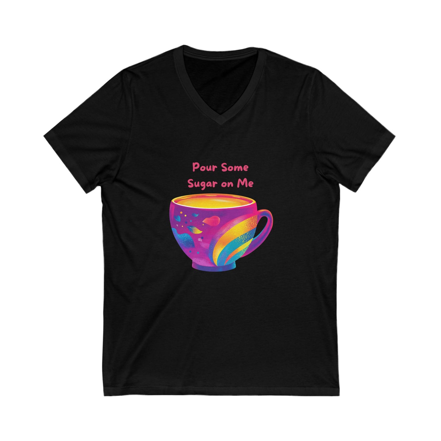 Rainbow Coffee Cup V-Neck T-Shirt | LGBTQ+ Pride Kawaii Design | Unisex Coffee Lover Tee