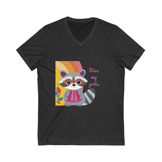 Cute Raccoon V-Neck T-Shirt | Kiss My Girls Kawaii Animal Rights Unisex Tee