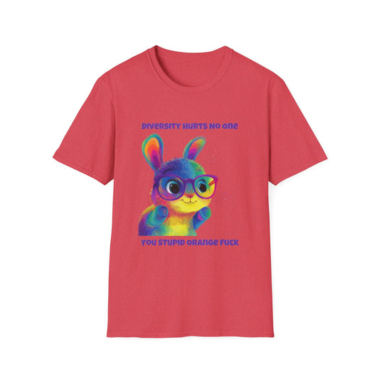 Diversity Rainbow Bunny T-Shirt | Progressive Activist Tee | Kawaii Protest Design