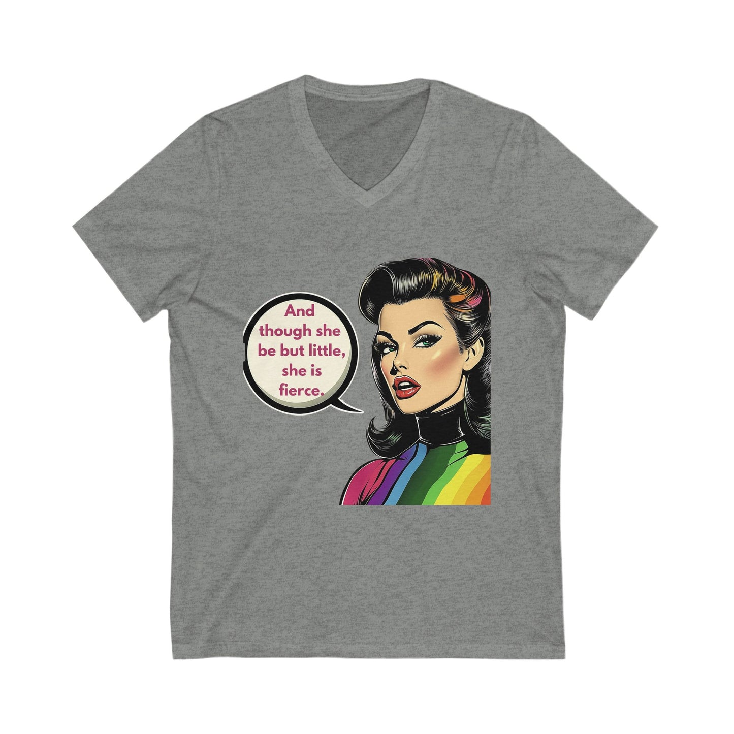 Fierce Femme Retro Rainbow V-Neck | LGBTQ+ Pride Empowerment Tee