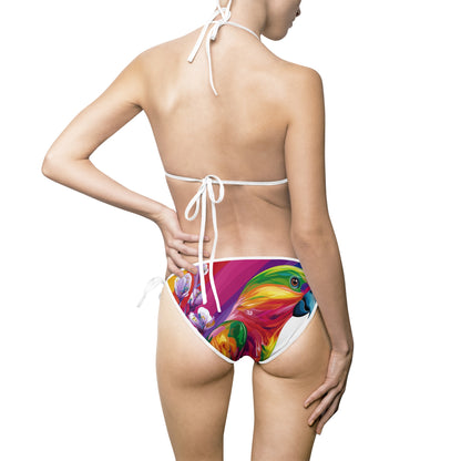 Tropical Parrot Bikini Swimsuit | Vibrant Rainbow Bird Design