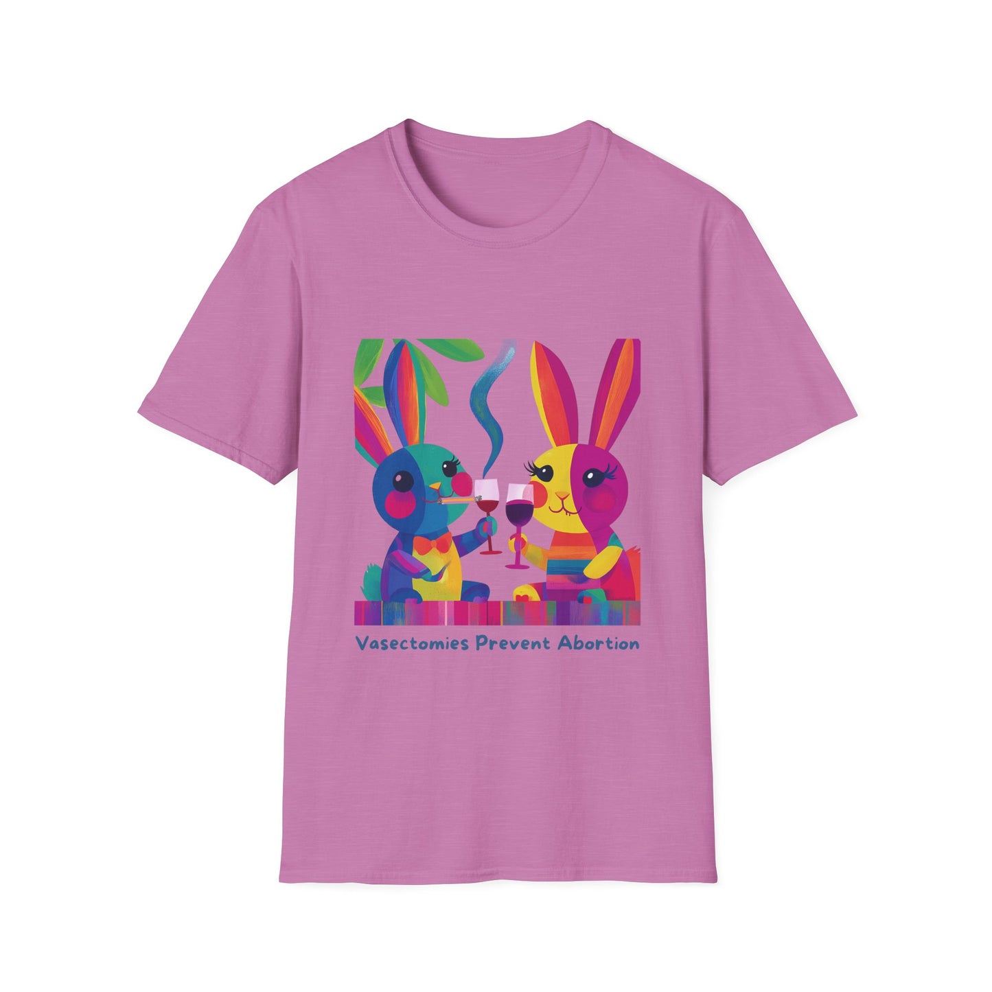 Colorful Bunnies Vasectomy Statement T-Shirt | Pink Unisex Activist Tee