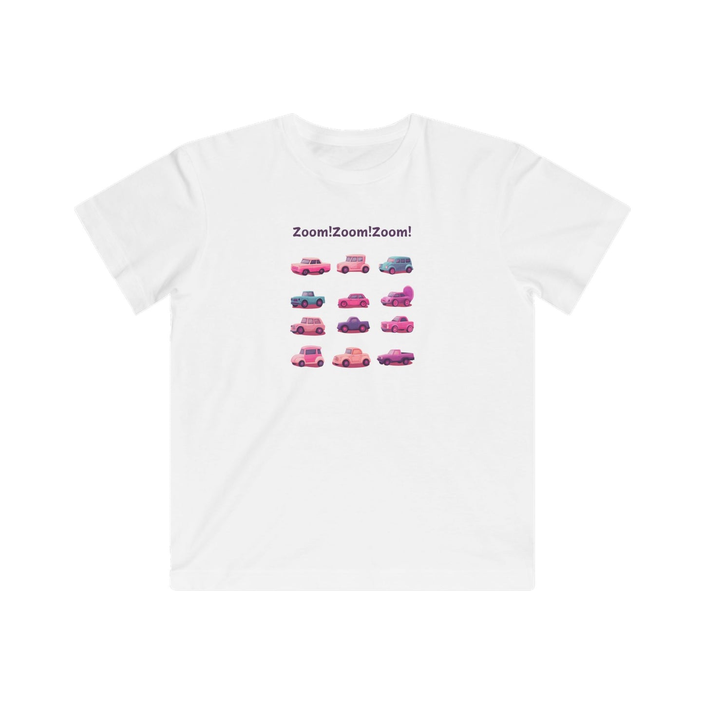 Zoom! Zoom! Kids Car T-Shirt | Kawaii Vehicle Grid Design | Cute Unisex Children's Tee
