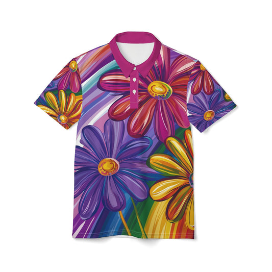 Vibrant Floral All-Over Print Polo Shirt | Colorful Unisex Fashion