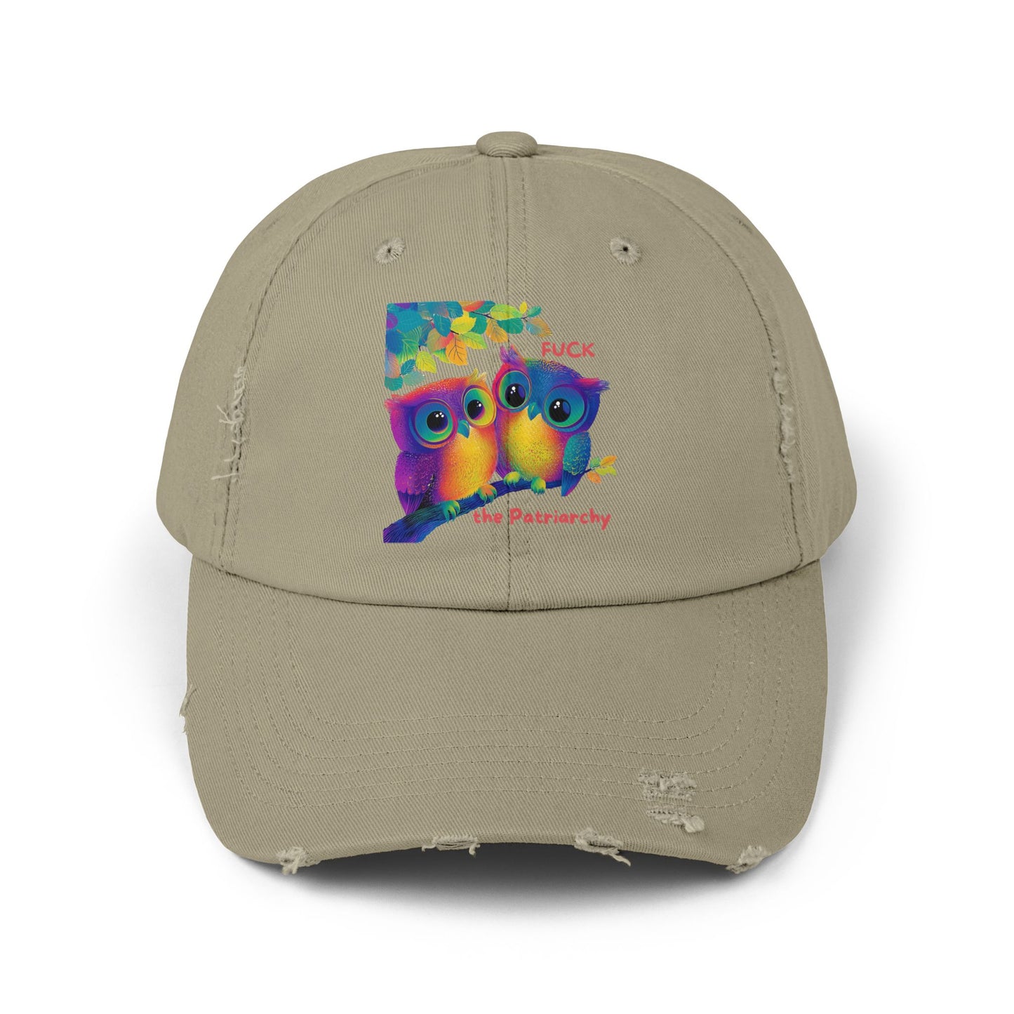 Rainbow Owls Feminist Distressed Dad Hat | Anti-Patriarchy Cap