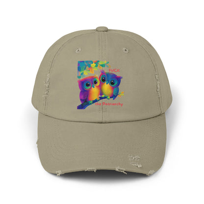 Rainbow Owls Feminist Distressed Dad Hat | Anti-Patriarchy Cap