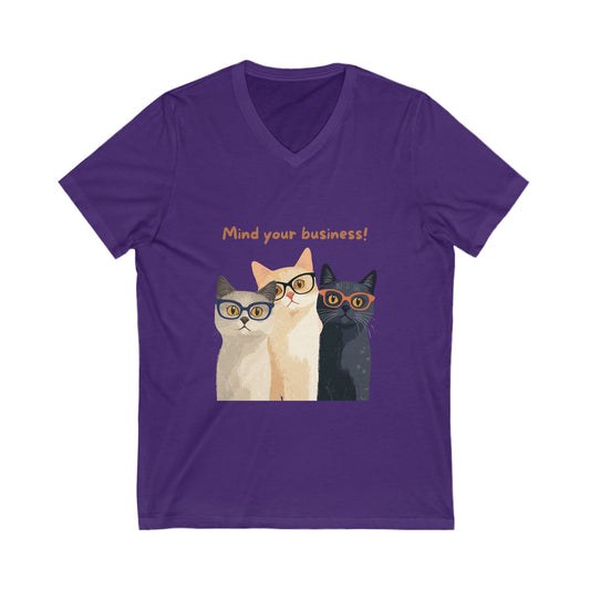 Mind Your Business Cat V-Neck | Nerdy Cats Shirt | Professional Pet Lover Tee