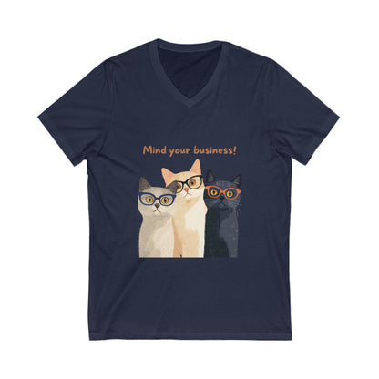 Mind Your Business Cat V-Neck | Nerdy Cats Shirt | Professional Pet Lover Tee
