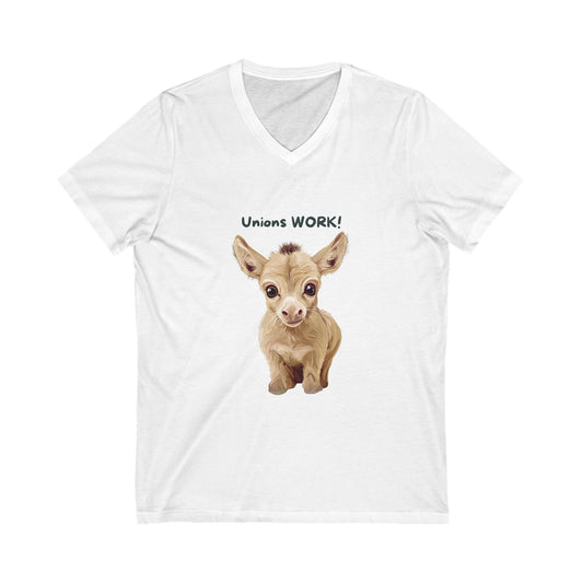 Cute Baby Goat Union V-Neck T-Shirt | Activism Worker Rights Unisex Tee