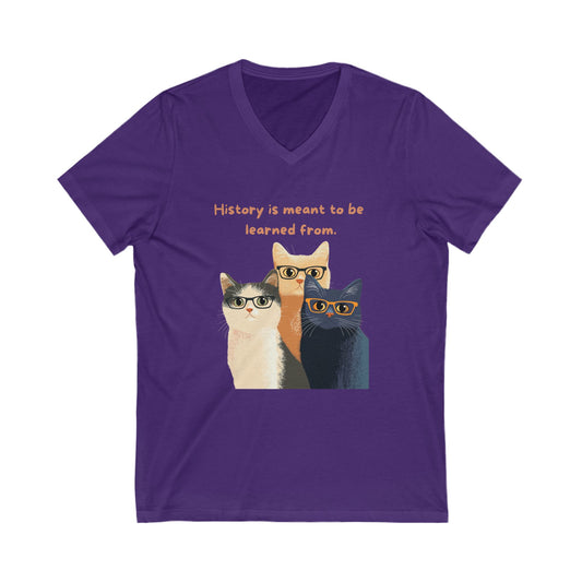Wise Cats V-Neck T-Shirt | History Teacher Gift | Intellectual Cat Lover Unisex Tee