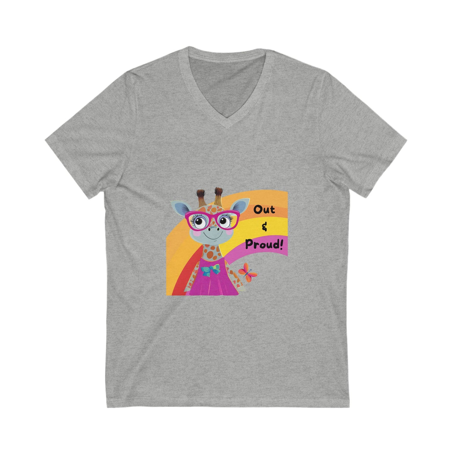 Kawaii Giraffe Pride V-Neck T-Shirt | LGBTQ+ Out & Proud Cute Animal Unisex Tee