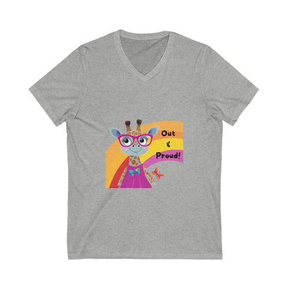 Kawaii Giraffe Pride V-Neck T-Shirt | LGBTQ+ Out & Proud Cute Animal Unisex Tee