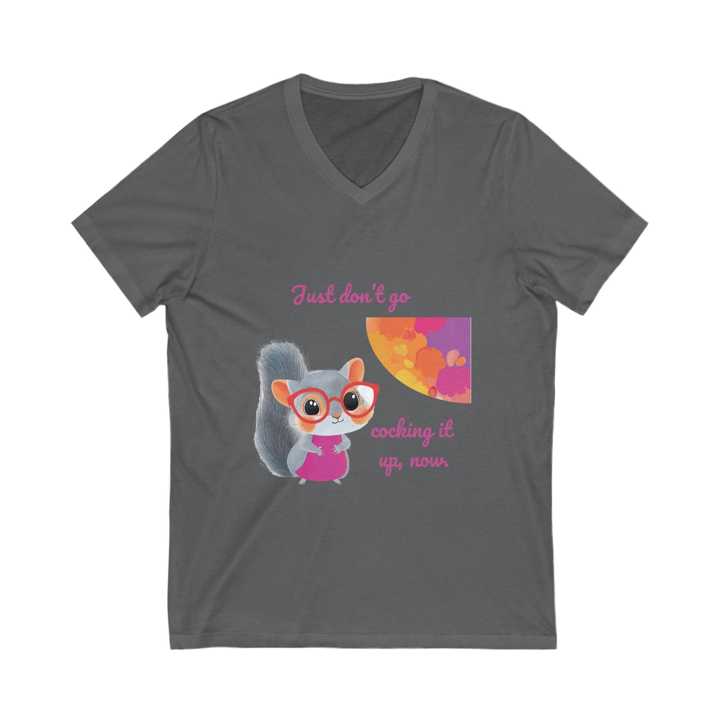 Sassy Squirrel V-Neck T-Shirt | Cute Animal Kawaii Tee | Pink & Purple Unisex V-Neck