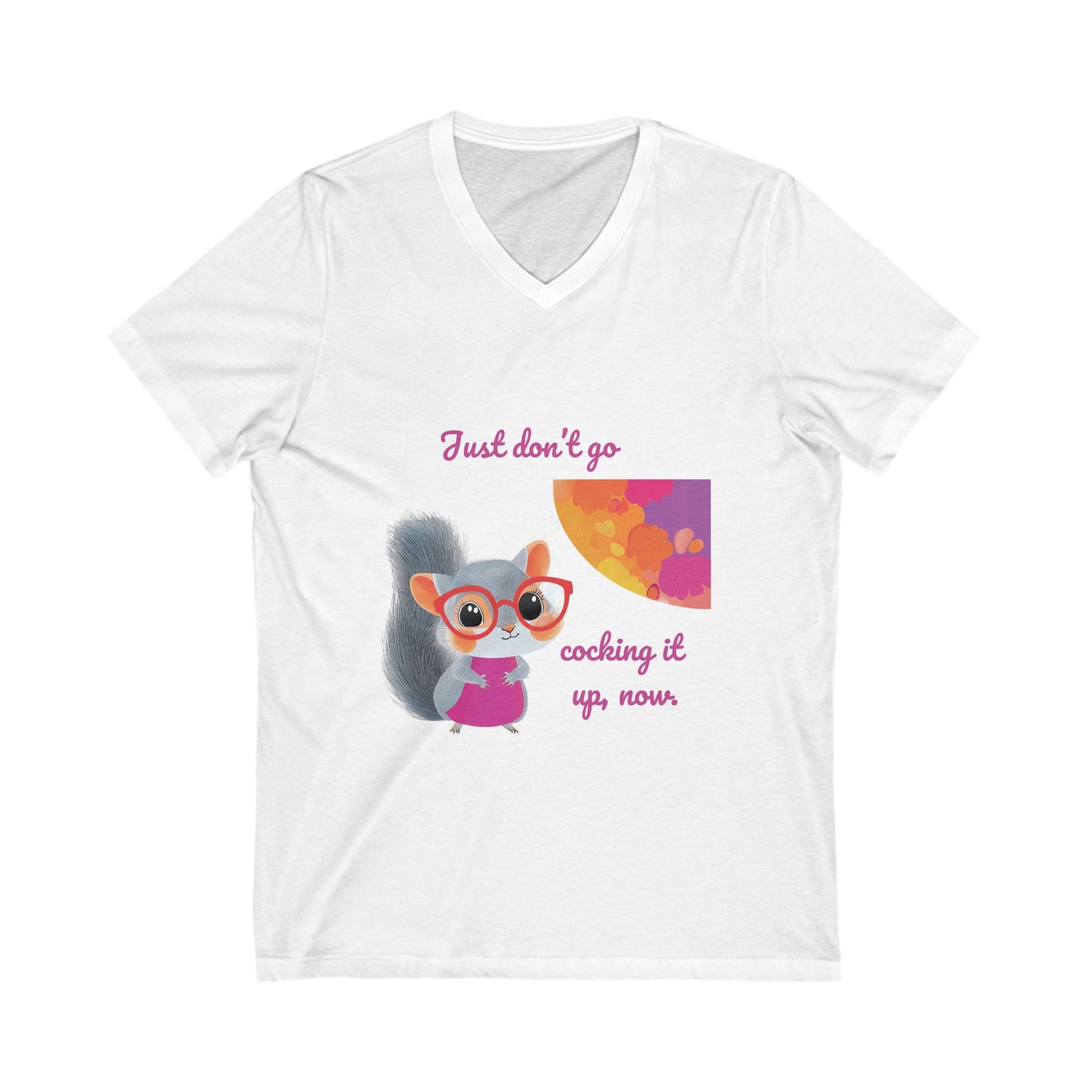 Sassy Squirrel V-Neck T-Shirt | Cute Animal Kawaii Tee | Pink & Purple Unisex V-Neck