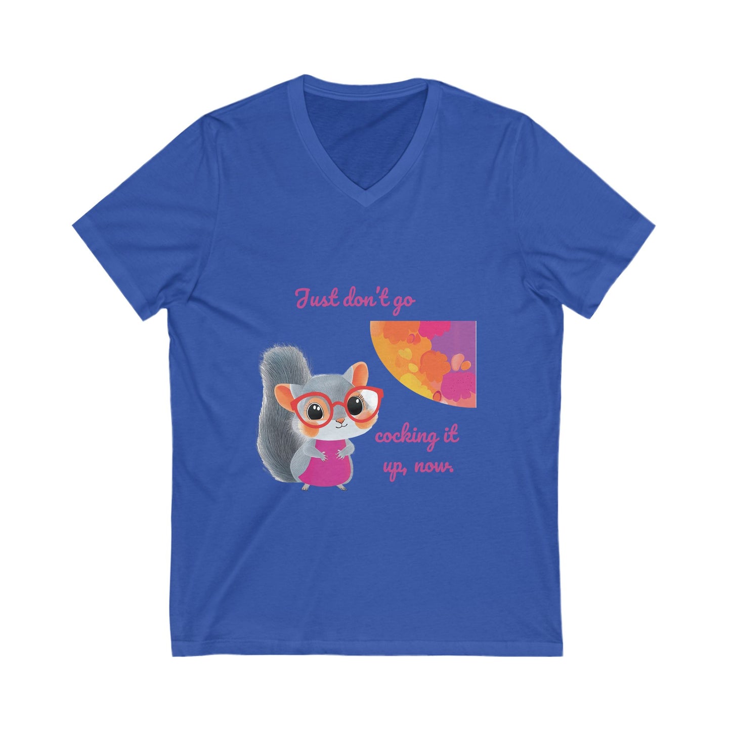 Sassy Squirrel V-Neck T-Shirt | Cute Animal Kawaii Tee | Pink & Purple Unisex V-Neck