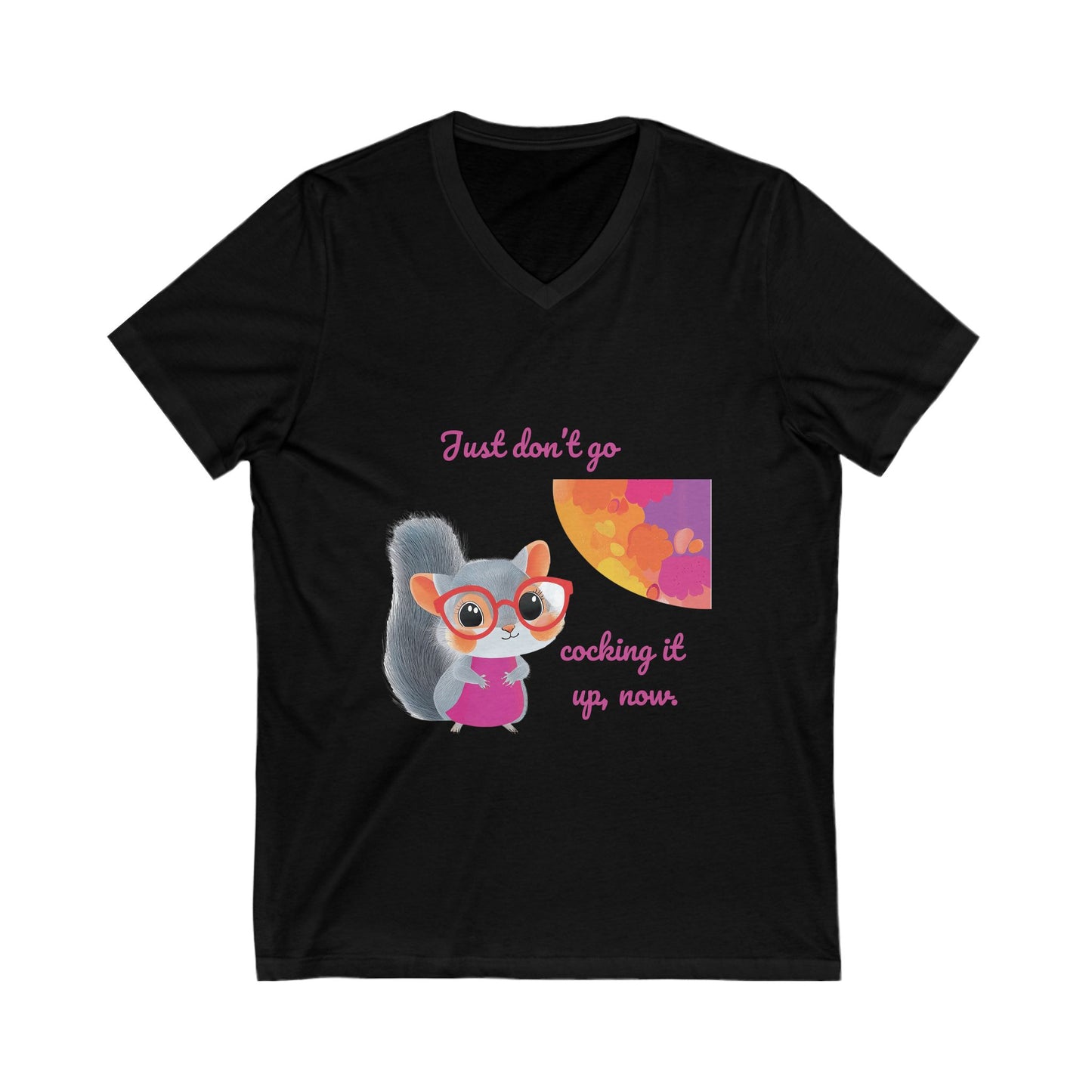Sassy Squirrel V-Neck T-Shirt | Cute Animal Kawaii Tee | Pink & Purple Unisex V-Neck