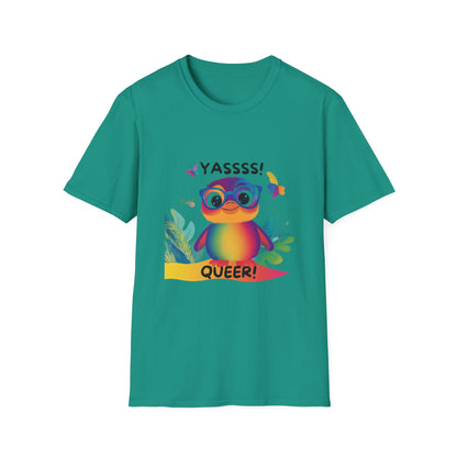 Rainbow Penguin YASSSS QUEER T-Shirt | Cute Pride LGBTQ+ Kawaii Tee