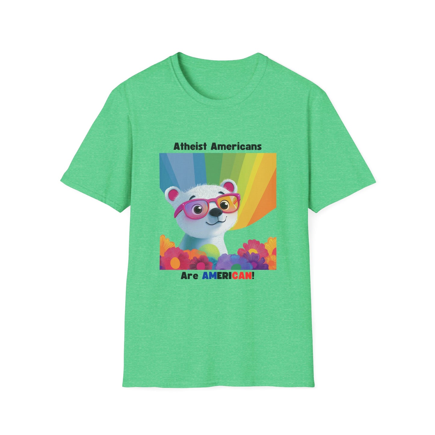 Cute Atheist Pride Bear Rainbow T-Shirt | Kawaii Activism Unisex Tee