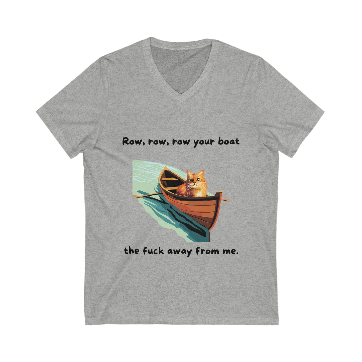 Sarcastic Cat V-Neck T-Shirt | Funny Rowing Boat Cat Design | Unisex Pet Lover Tee