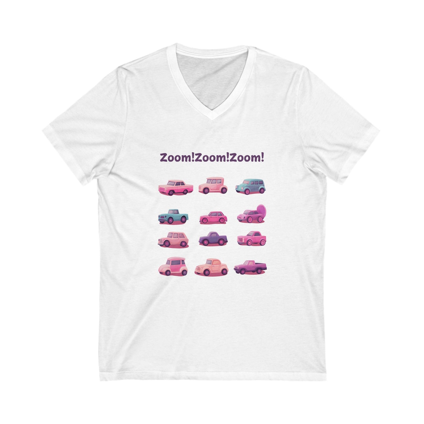 Retro Cars V-Neck T-Shirt | Cute Vintage Vehicle Grid | Kawaii Auto Unisex Tee