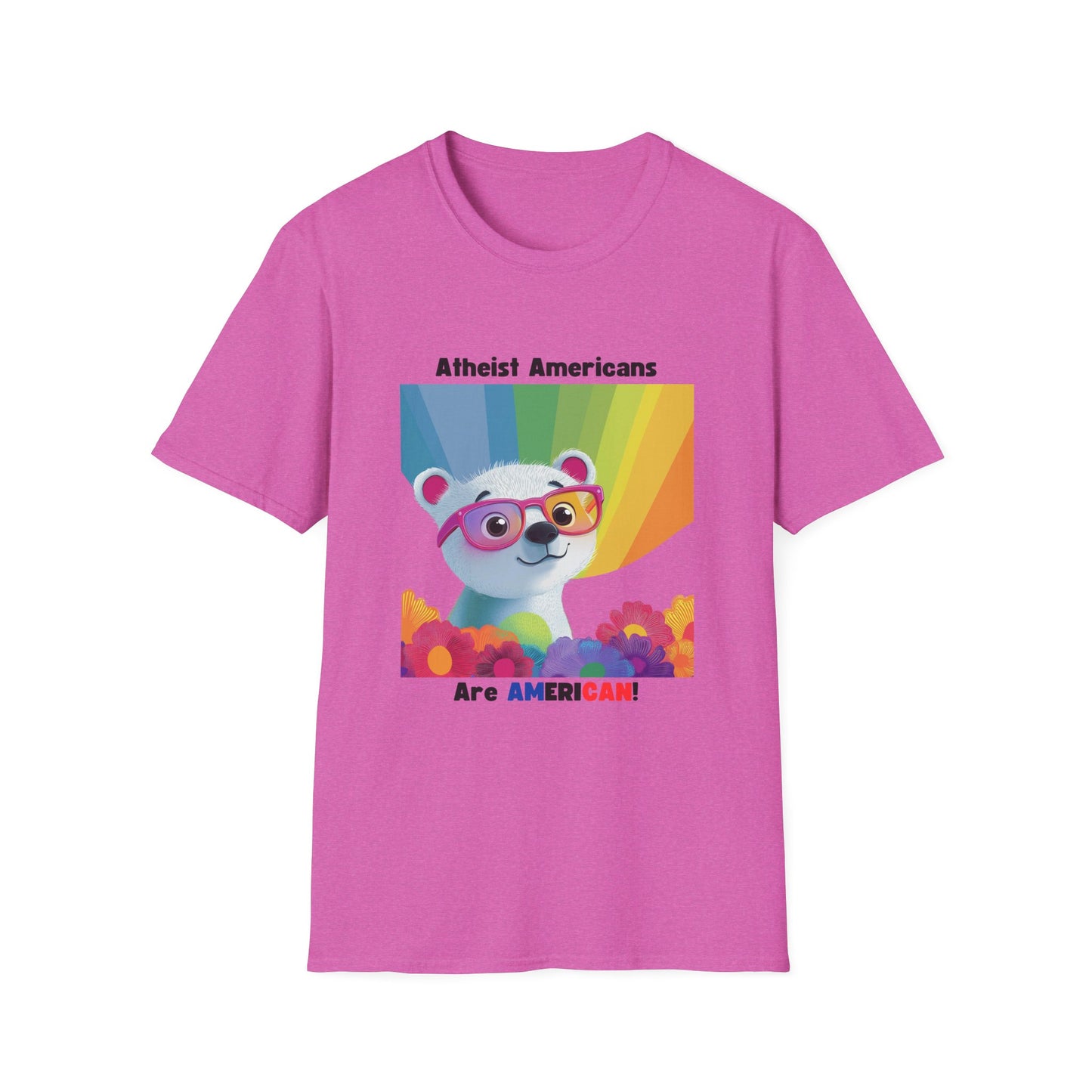 Cute Atheist Pride Bear Rainbow T-Shirt | Kawaii Activism Unisex Tee
