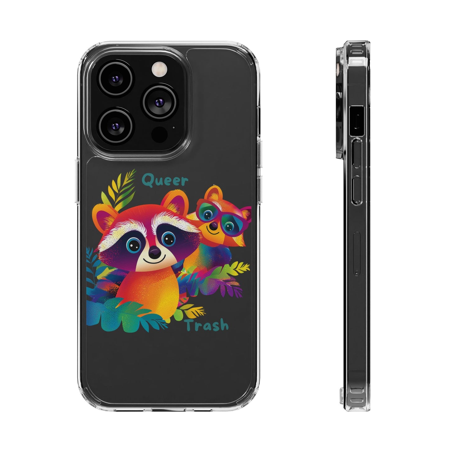 Rainbow Raccoon Queer Trash Clear Phone Case | LGBTQ+ Pride Gift
