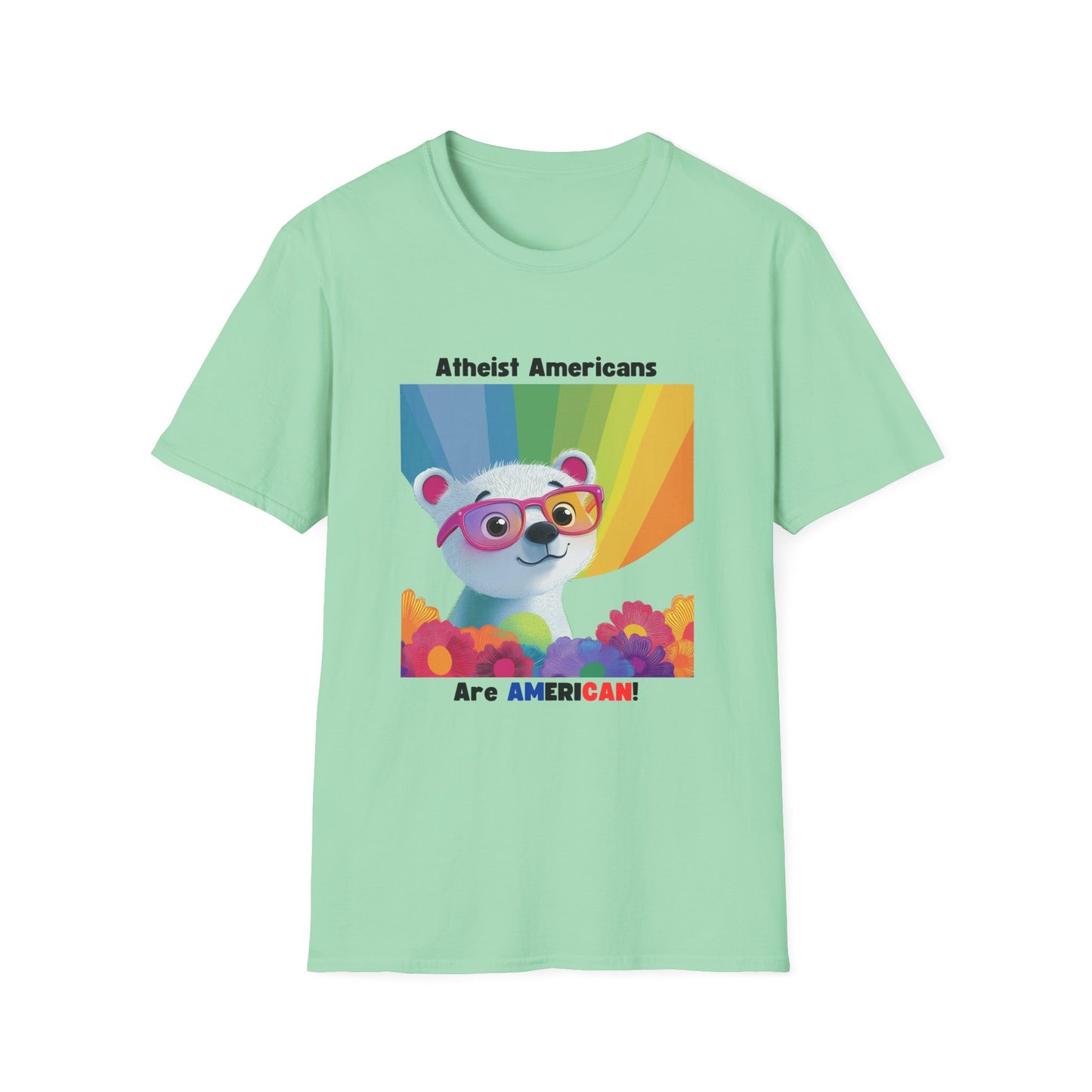 Cute Atheist Pride Bear Rainbow T-Shirt | Kawaii Activism Unisex Tee