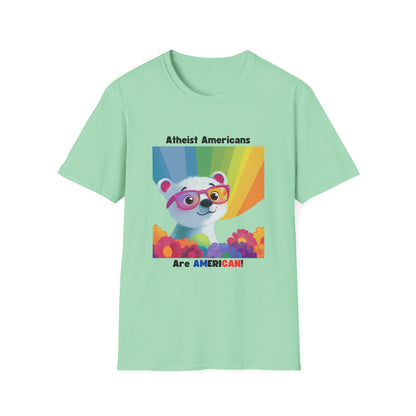 Cute Atheist Pride Bear Rainbow T-Shirt | Kawaii Activism Unisex Tee