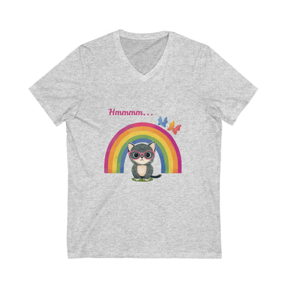 Kawaii Cat Rainbow V-Neck T-Shirt | LGBTQ+ Pride Butterfly Design | Cute Unisex Tee