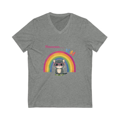 Kawaii Cat Rainbow V-Neck T-Shirt | LGBTQ+ Pride Butterfly Design | Cute Unisex Tee