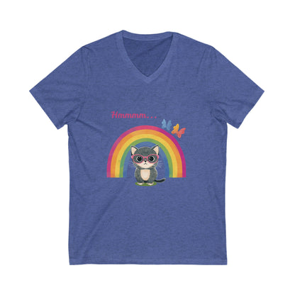 Kawaii Cat Rainbow V-Neck T-Shirt | LGBTQ+ Pride Butterfly Design | Cute Unisex Tee
