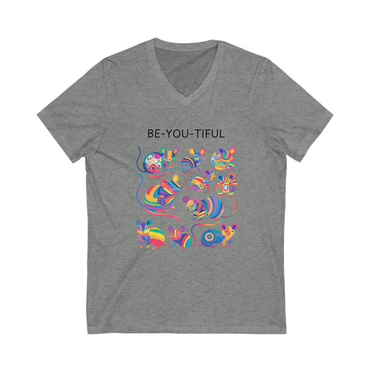 Be-You-tiful Rainbow Mice V-Neck T-Shirt | Cute Self Love Unisex Tee | Kawaii Pride Design