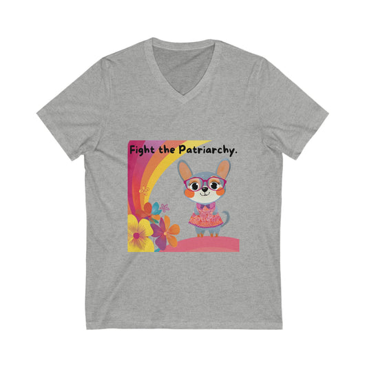 Kawaii Feminist Cat V-Neck T-Shirt | Fight the Patriarchy | Cute Activist Unisex Tee