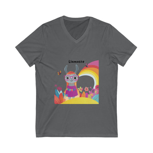Llamaste Rainbow V-Neck T-Shirt | Cute Meditation Llama | Spiritual Animal Yoga Tee