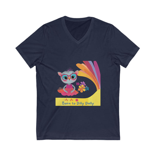 Born to Dilly Dally Kawaii Owl V-Neck | Mindful Living Unisex Tee