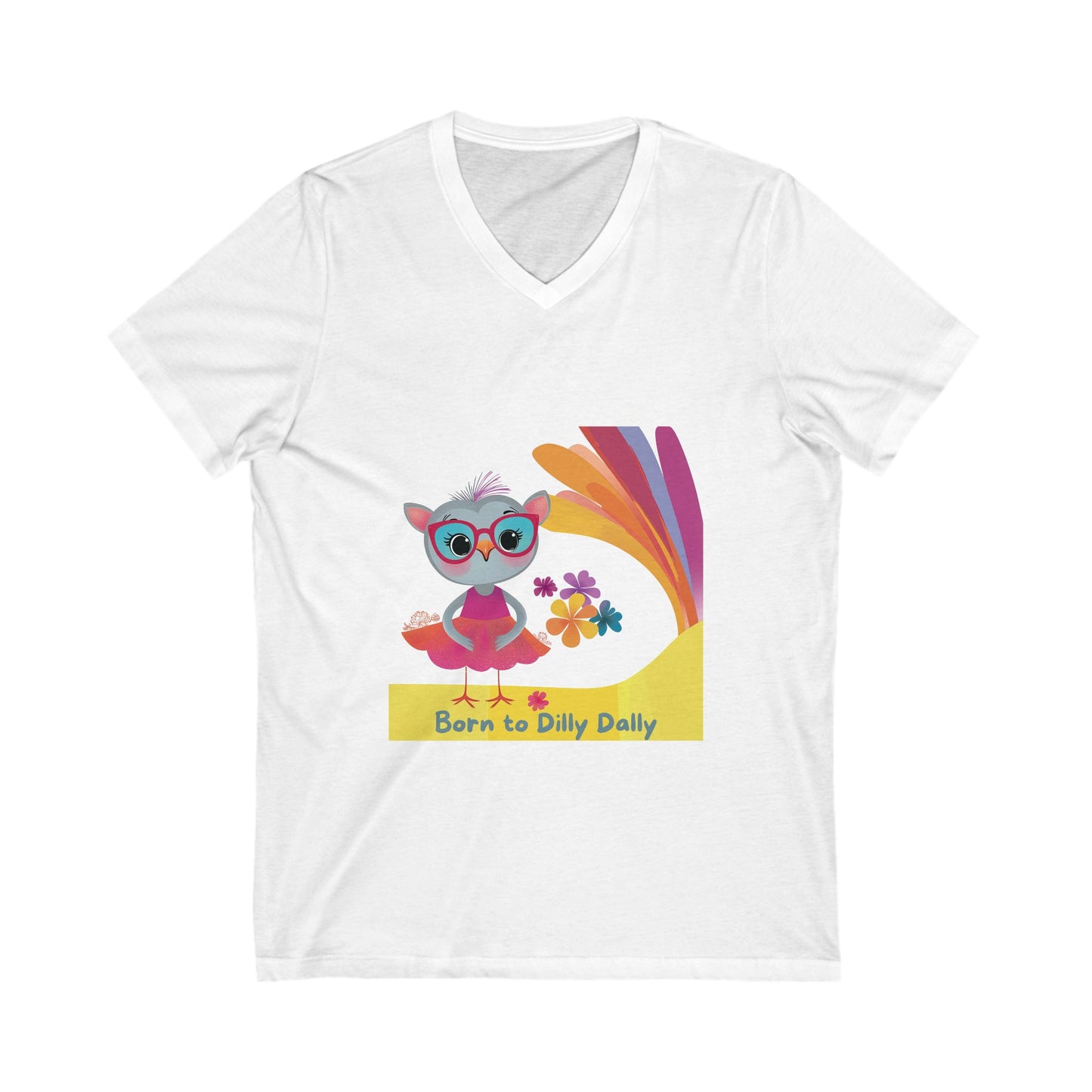Born to Dilly Dally Kawaii Owl V-Neck | Mindful Living Unisex Tee