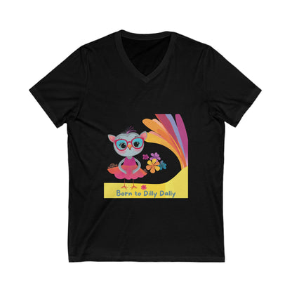 Born to Dilly Dally Kawaii Owl V-Neck | Mindful Living Unisex Tee