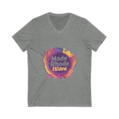 Made in Rhode Island V-Neck T-Shirt | Retro State Pride Design | Vintage Local Tee