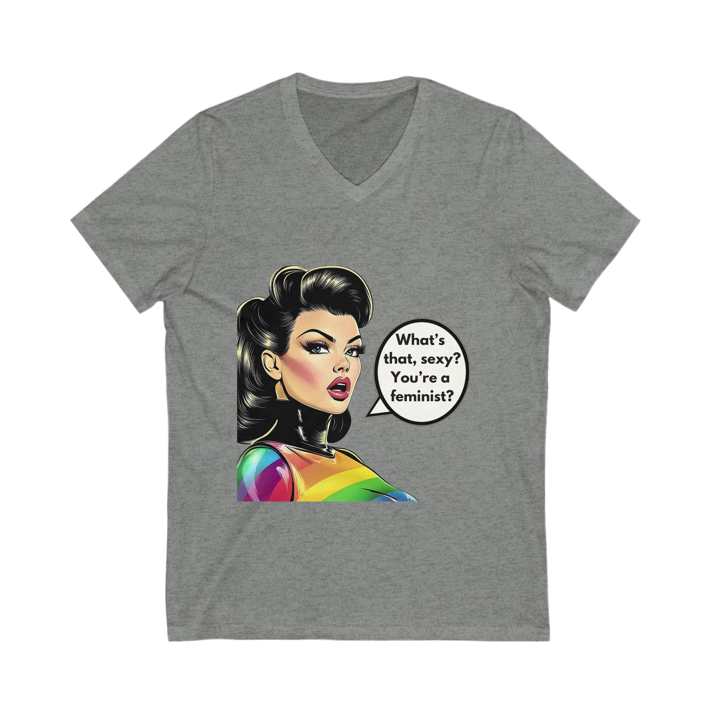 Feminist Pin-Up V-Neck T-Shirt | Retro LGBTQ+ Pride Tee | Empowering Unisex Fashion